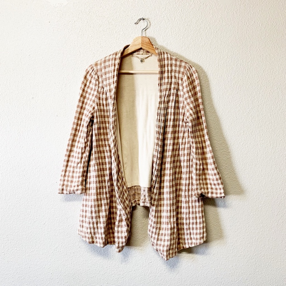 Anthropologie Knitted Knotted Gingham Cardigan